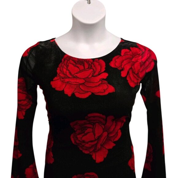 Thirty Thirty Womens Small Red Rose Velour Mesh Dress Open Back  Whimsigoth - Picture 3 of 9